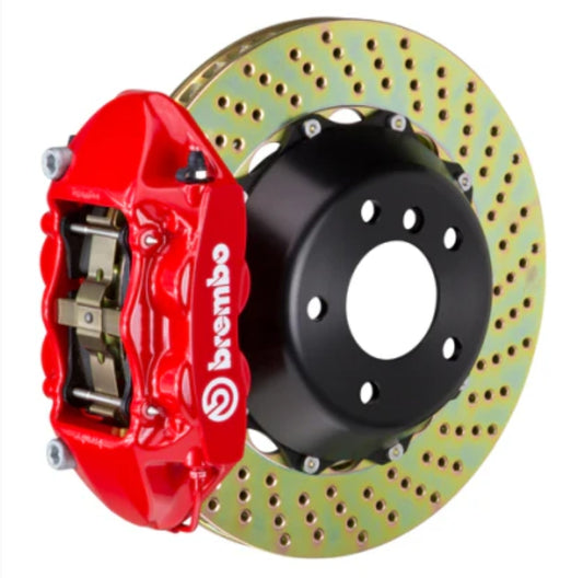 Brembo 12-17 M5 (F10) Rear GT BBK 4 Piston Cast 380x28 2pc Rotor Drilled-Red